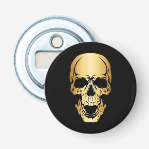 Edgy Trendy Zwart & Goud Schedel Patroon Button Flesopener