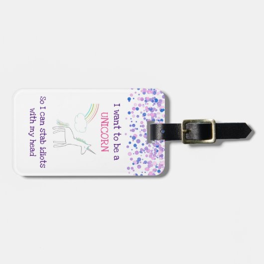 Edgy Unicorn met regenboog en Confetti Funny Bagagelabel (Voorkant horizontaal)