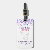 Edgy Unicorn met regenboog en Confetti Funny Bagagelabel (Voorkant verticaal)