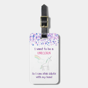 Edgy Unicorn met regenboog en Confetti Funny Bagagelabel