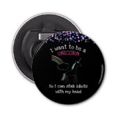 Edgy Unicorn met regenboog en Confetti Funny Button Flesopener (Voorkant)