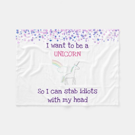 Edgy Unicorn met regenboog en Confetti Funny Fleece Deken (Voorkant (Horizontaal))