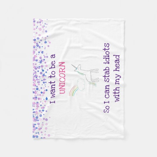 Edgy Unicorn met regenboog en Confetti Funny Fleece Deken (Voorkant)