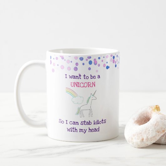 Edgy Unicorn met regenboog en Confetti Funny Koffiemok (Met donut)