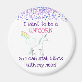 Edgy Unicorn met regenboog en Confetti Funny Magneet (Voorkant)