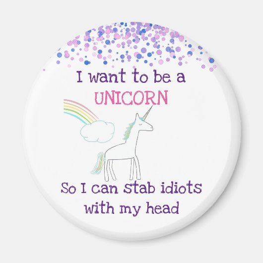Edgy Unicorn met regenboog en Confetti Funny Magneet (Voorkant)