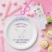 Edgy Unicorn met regenboog en Confetti Funny Papieren Bordje (Feest)