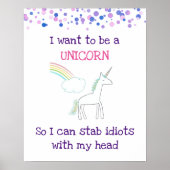 Edgy Unicorn met regenboog en Confetti Funny Poster (Voorkant)