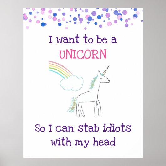 Edgy Unicorn met regenboog en Confetti Funny Poster (Voorkant)