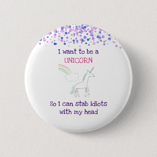 Edgy Unicorn met regenboog en Confetti Funny Ronde Button 5,7 Cm