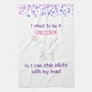 Edgy Unicorn met regenboog en Confetti Funny Theedoek