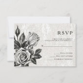 Edgy Victoriaans Rozen Black en White RSVP Kaart (Voorkant)