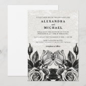 Edgy Victoriaans Rozen Zwart-wit bruiloft Kaart (Voorkant / Achterkant)