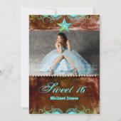 Edgy Western Sweet 16 Blue Brown Star Kaart (Achterkant)