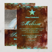 Edgy Western Sweet 16 Blue Brown Star Kaart (Voorkant / Achterkant)