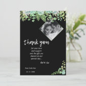 Edgy Zwart Eucalyptus Bruiloft Dank u KAART (Staand voorkant)