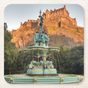 Edinburgh Castle Fountain Princes Street Gardens Kartonnen Onderzetters