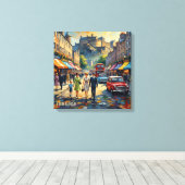 Edinburgh Castle High Street Scene Schilderij op C Canvas Afdruk (Insitu (Houten vloer))