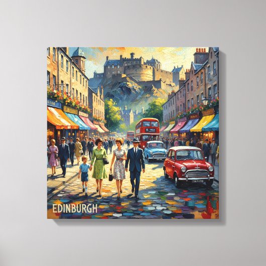 Edinburgh Castle High Street Scene Schilderij op C Canvas Afdruk (Voorkant)