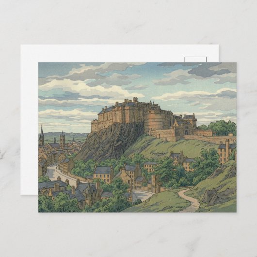 Edinburgh Castle Japanese Woodblock Print Briefkaart (Voorkant / Achterkant)
