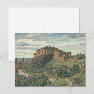 Edinburgh Castle Japanse Houtblokprint Briefkaart