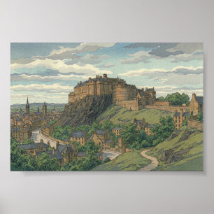 Edinburgh Castle Japanse Houtblokprint Poster