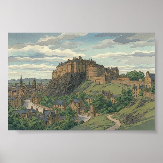 Edinburgh Castle Japanse Houtblokprint Poster (Voorkant)