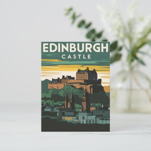 Edinburgh Castle Rock Vintage Retro Briefkaart (Staand voorkant)