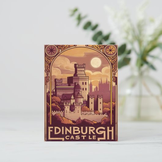 Edinburgh Castle Rock Vintage Retro Briefkaart (Staand voorkant)