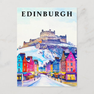 Edinburgh Castle Schotland Winter Vintage Travel Briefkaart