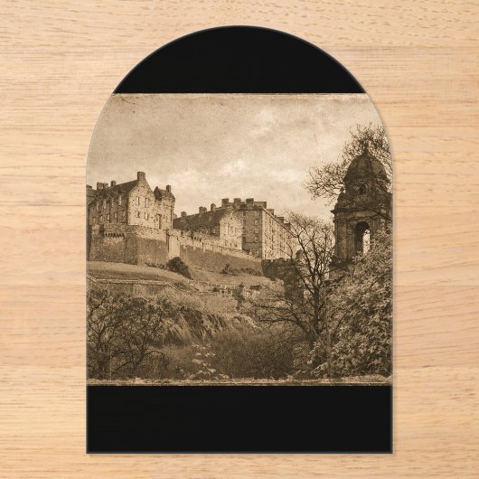 Edinburgh Castle Sepia Foto Acryl Uitnodigingen (Voorkant)