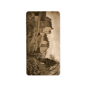Edinburgh Castle Sepia Foto Etiket