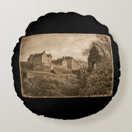 Edinburgh Castle Sepia Foto Rond Kussen