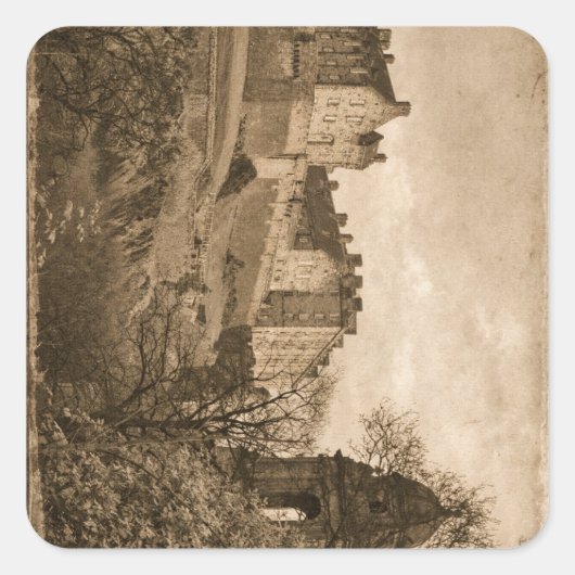 Edinburgh Castle Sepia Foto Vierkante Sticker (Voorkant)
