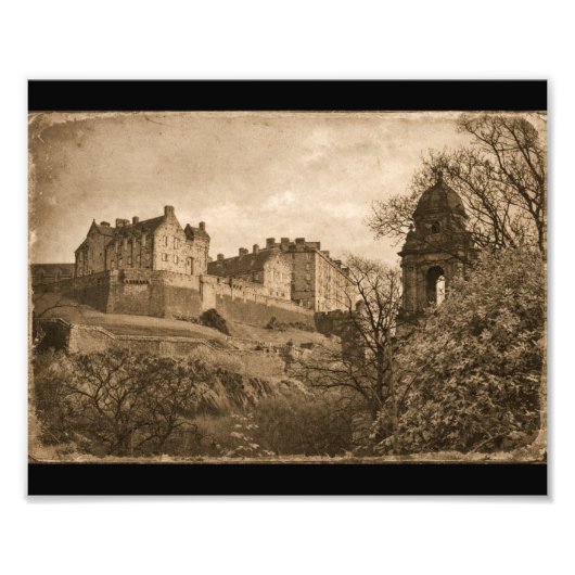 Edinburgh Castle Sepia Photograph Foto Afdruk (Voorkant)
