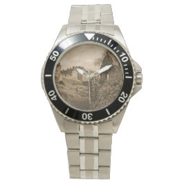 Edinburgh Castle Sepia Photograph Horloge