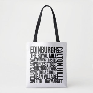 Edinburgh Landmarks Typography - Schotland Woordku Tote Bag