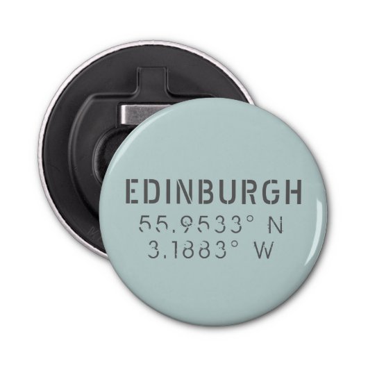 Edinburgh Latitude & Lengtegraad Button Flesopener (Voorkant)