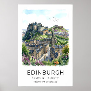 Edinburgh Muurkunst Zachte Watercolor Silhouet Poster
