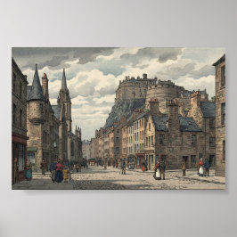 Edinburgh Old Town Japanese Woodblock Print