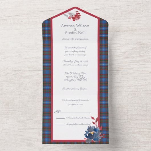 Edinburgh Original Schotse Tartan All In One Uitnodiging (Binnen)