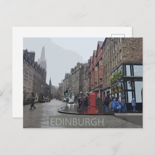 Edinburgh Rainy Day Waterverf Briefkaart (Voorkant / Achterkant)