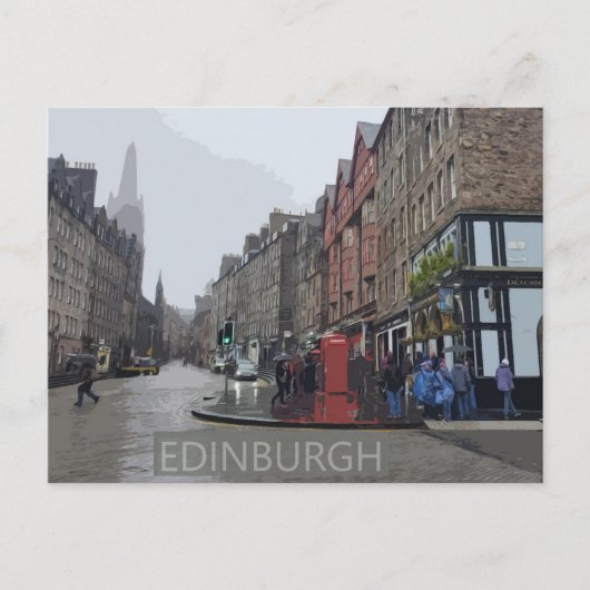 Edinburgh Rainy Day Waterverf Briefkaart (Voorkant)