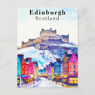 Edinburgh Schotland Kasteel en Straat Winterreis Briefkaart