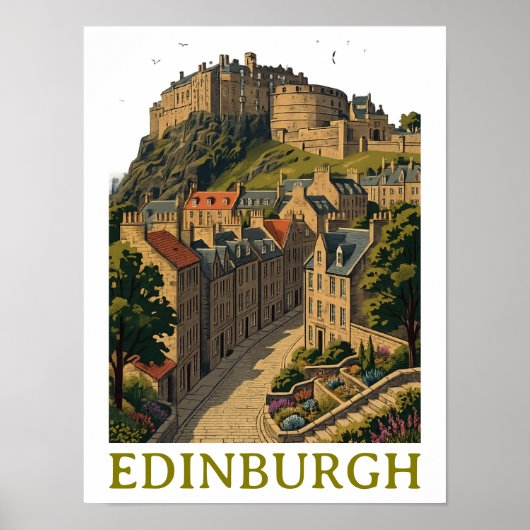 Edinburgh Schotland Oud Reisicoon Kasteel Poster (Voorkant)