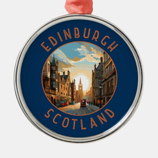 Edinburgh Schotland Retro Distress Circle Metalen Ornament (Voorkant)