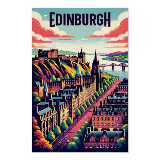 Edinburgh Schotland Retro Reisposter Kunst Perfect Poster (Voorkant)