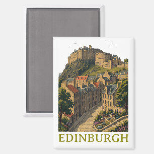 Edinburgh Schotland Vintage Reis Icoon Kasteel Magneet
