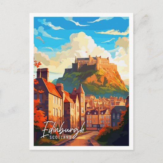 Edinburgh Schotland vintage reisillustratie Briefkaart (Voorkant)