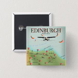 Edinburgh Schotland vintage stijl kaart poster pri Vierkante Button 5,1 Cm